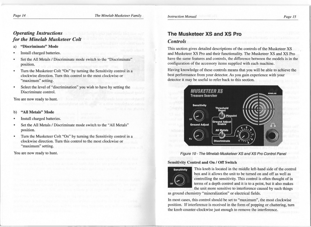 Minelab XS Pro, Colt manual 