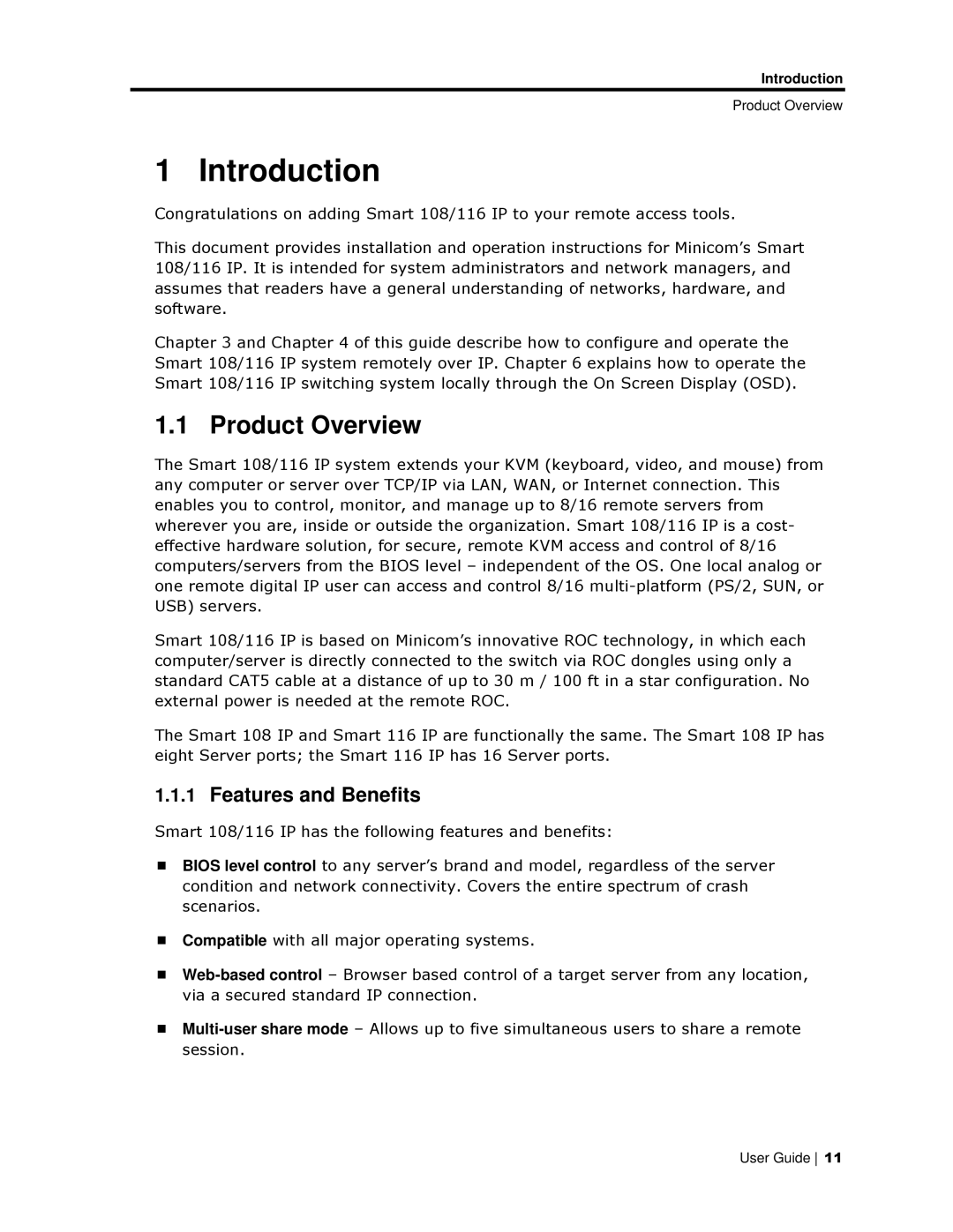 Minicom Advanced Systems 108/116 IP, 108 IP manual Introduction, Product Overview, Features and Benefits 