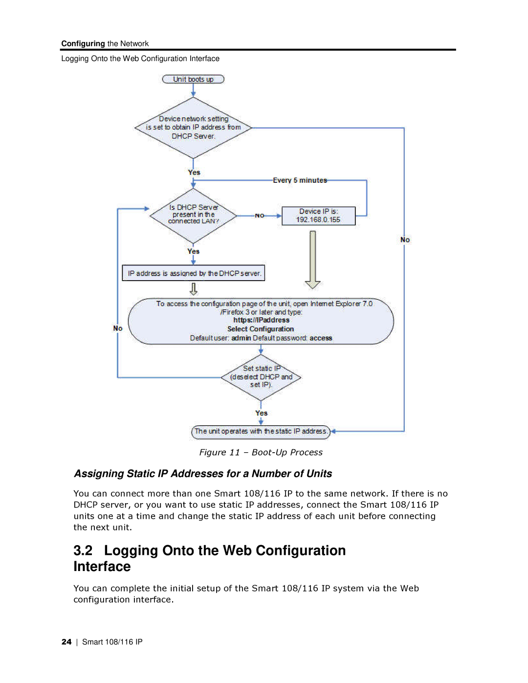 Minicom Advanced Systems 108 IP, 108/116 IP manual Logging Onto the Web Configuration Interface 