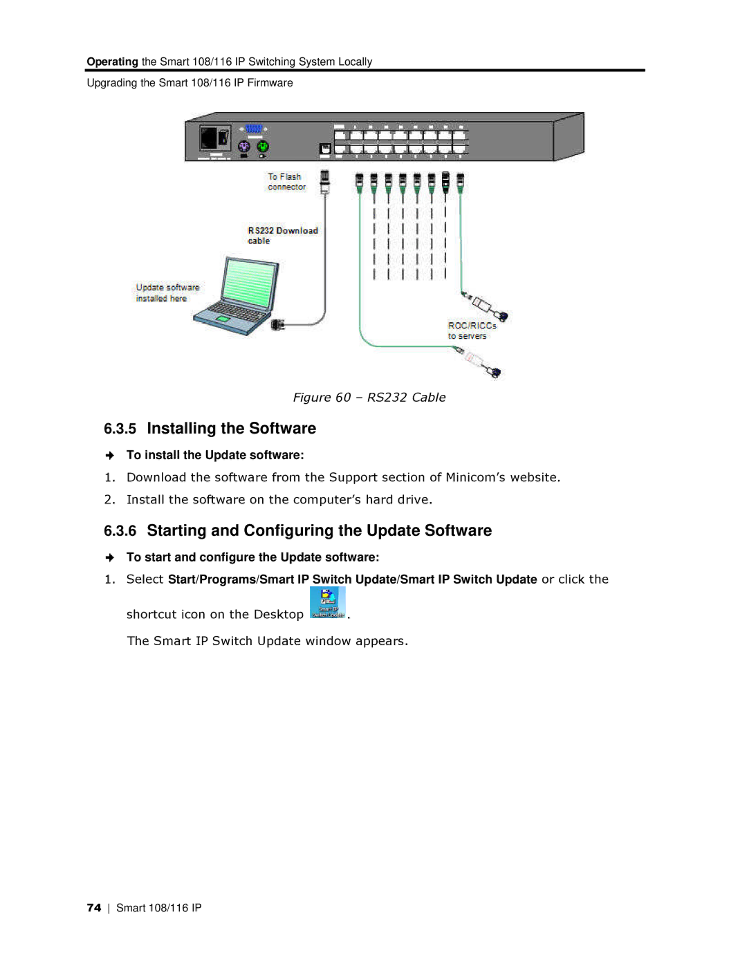 Minicom Advanced Systems 108 IP, 108/116 IP manual Installing the Software, Starting and Configuring the Update Software 