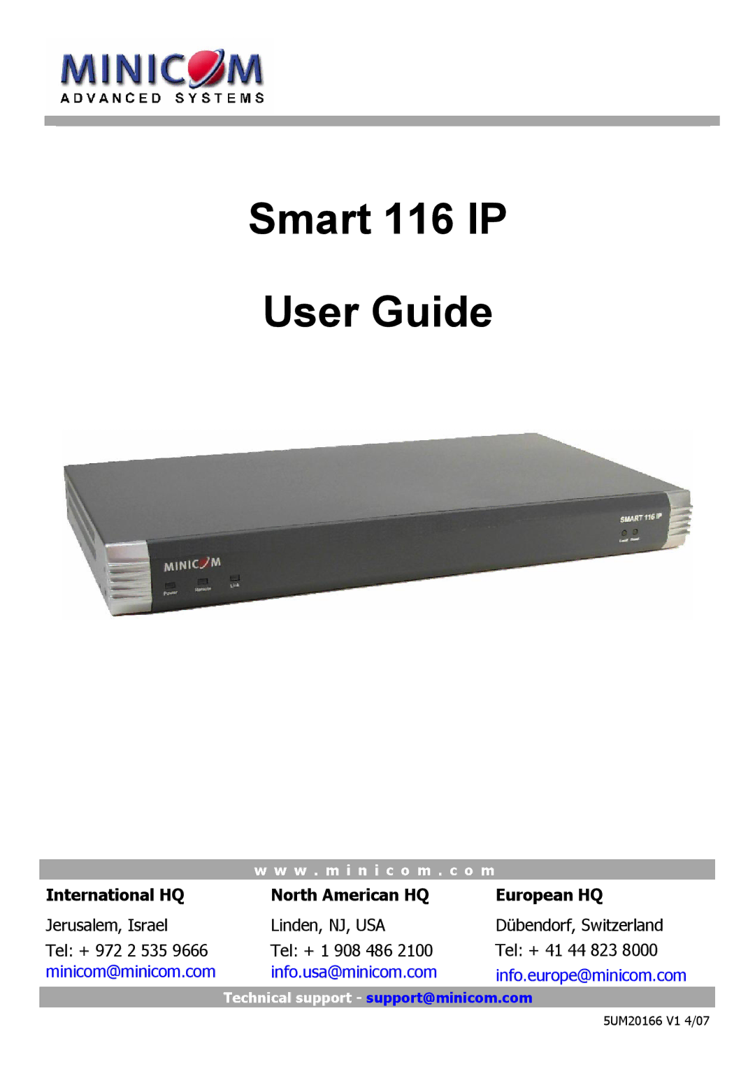 Minicom Advanced Systems manual Smart 116 IP User Guide 