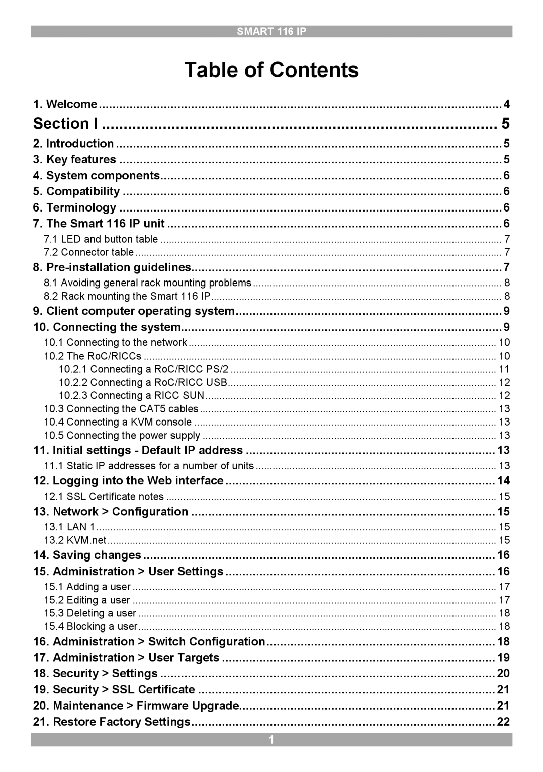 Minicom Advanced Systems 116 IP manual Table of Contents 