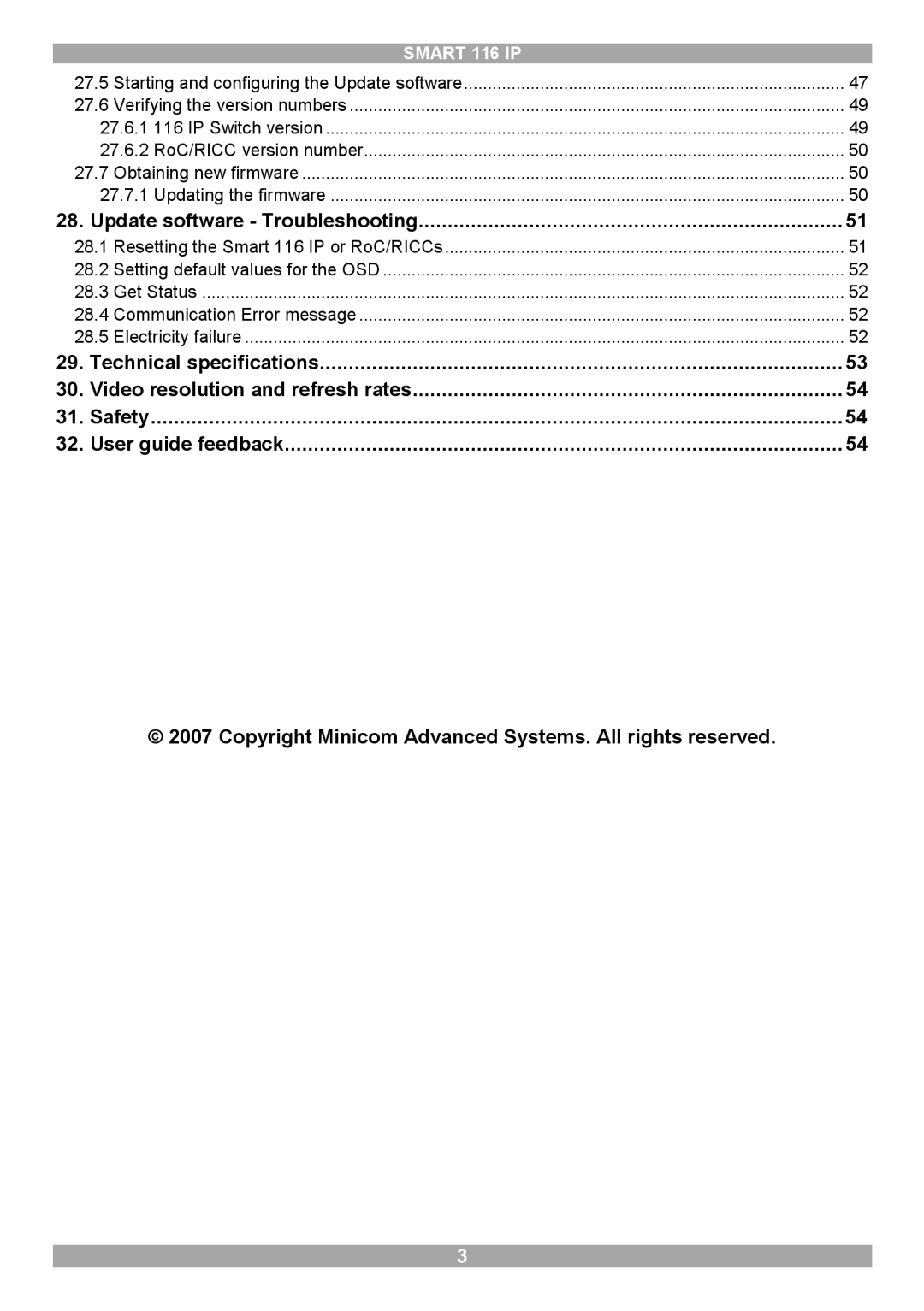 Minicom Advanced Systems 116 IP manual Update software Troubleshooting 