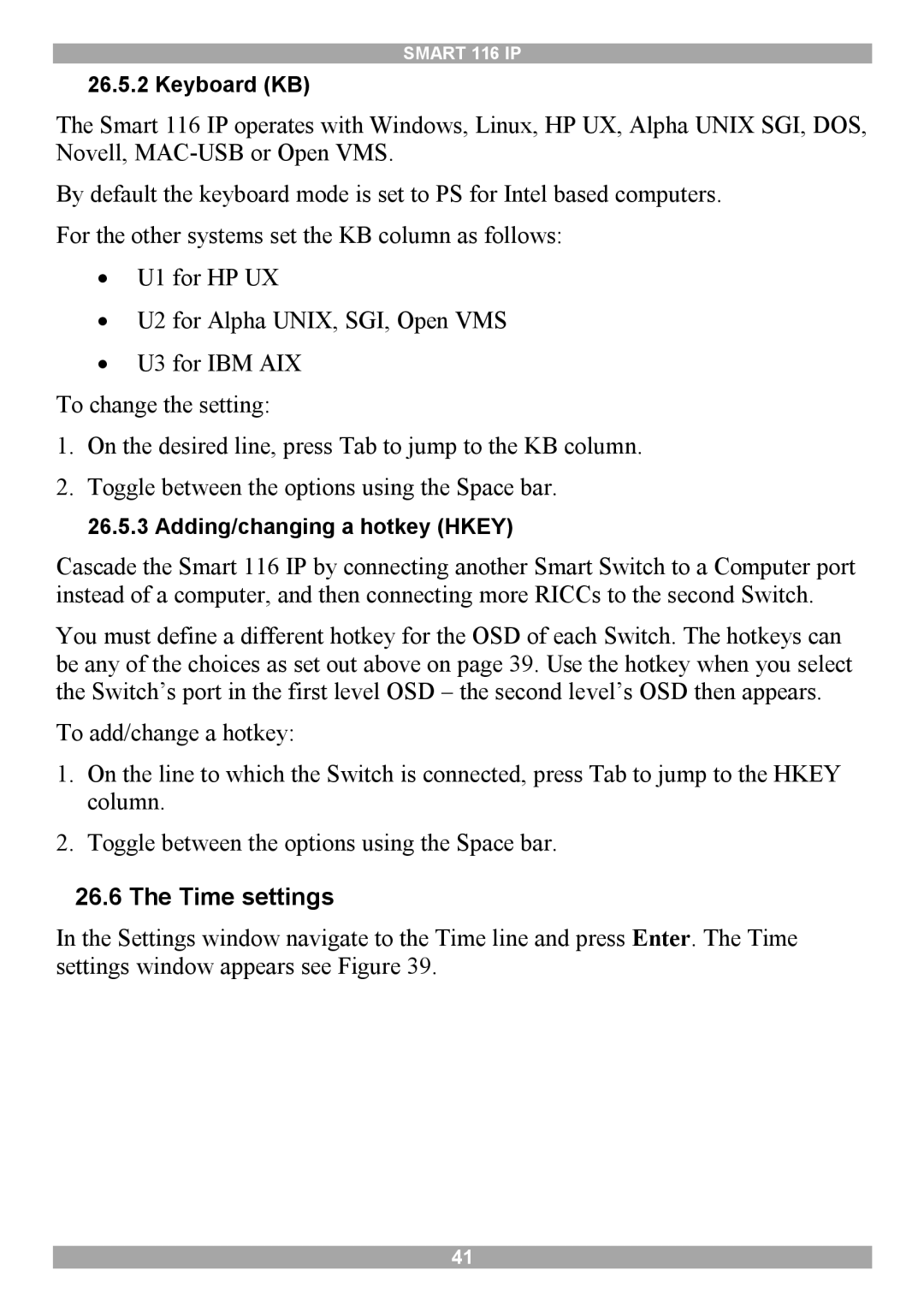 Minicom Advanced Systems 116 IP manual Time settings 