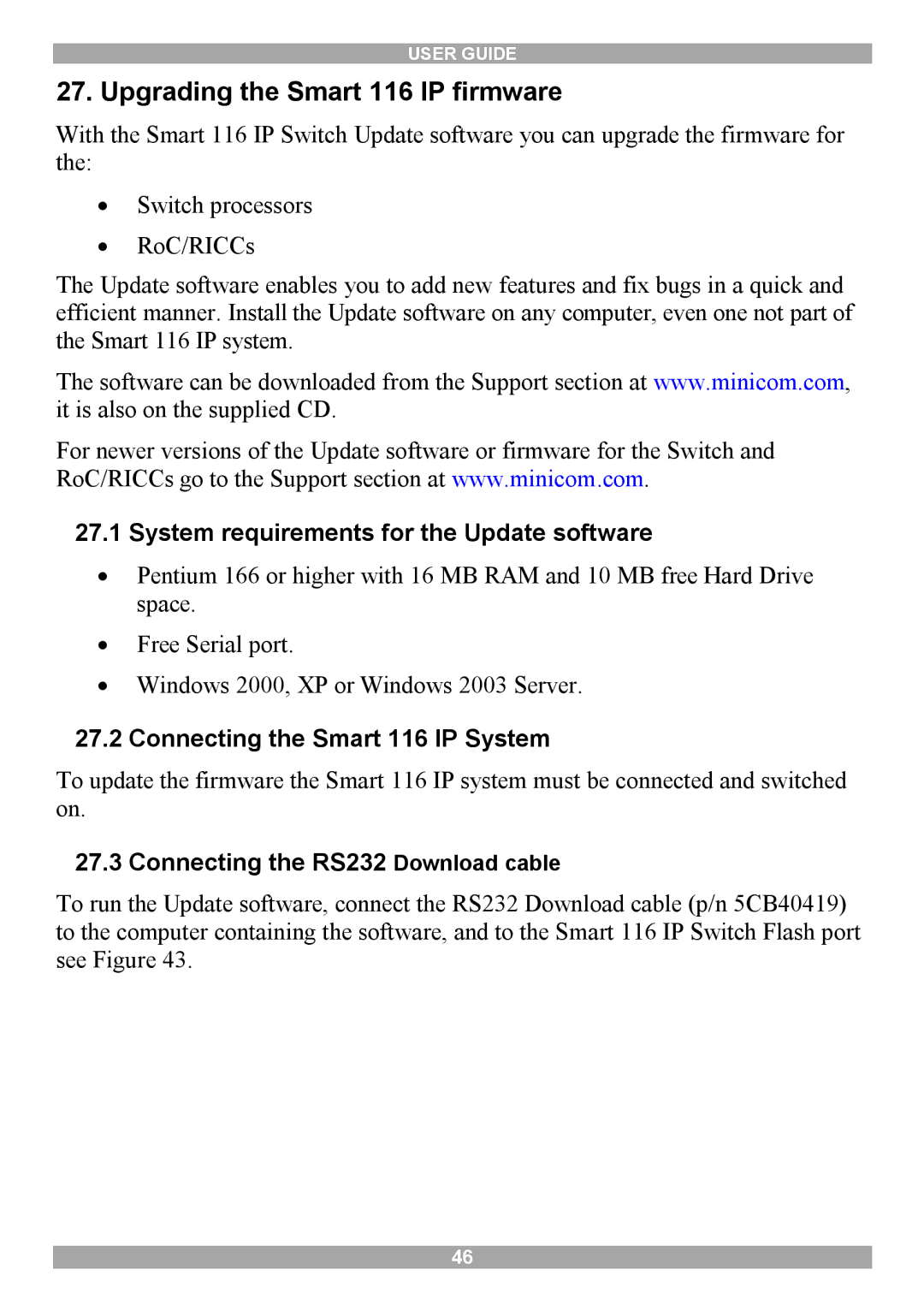 Minicom Advanced Systems manual Upgrading the Smart 116 IP firmware, System requirements for the Update software 