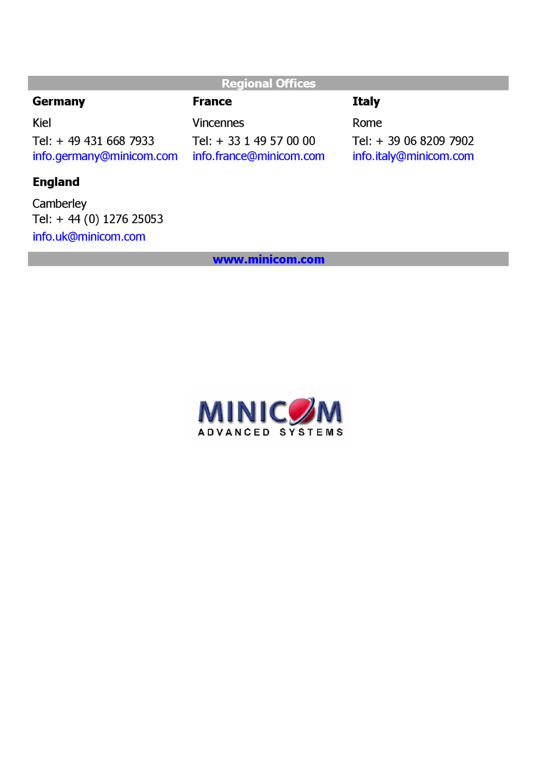 Minicom Advanced Systems 116 IP manual Regional Offices 