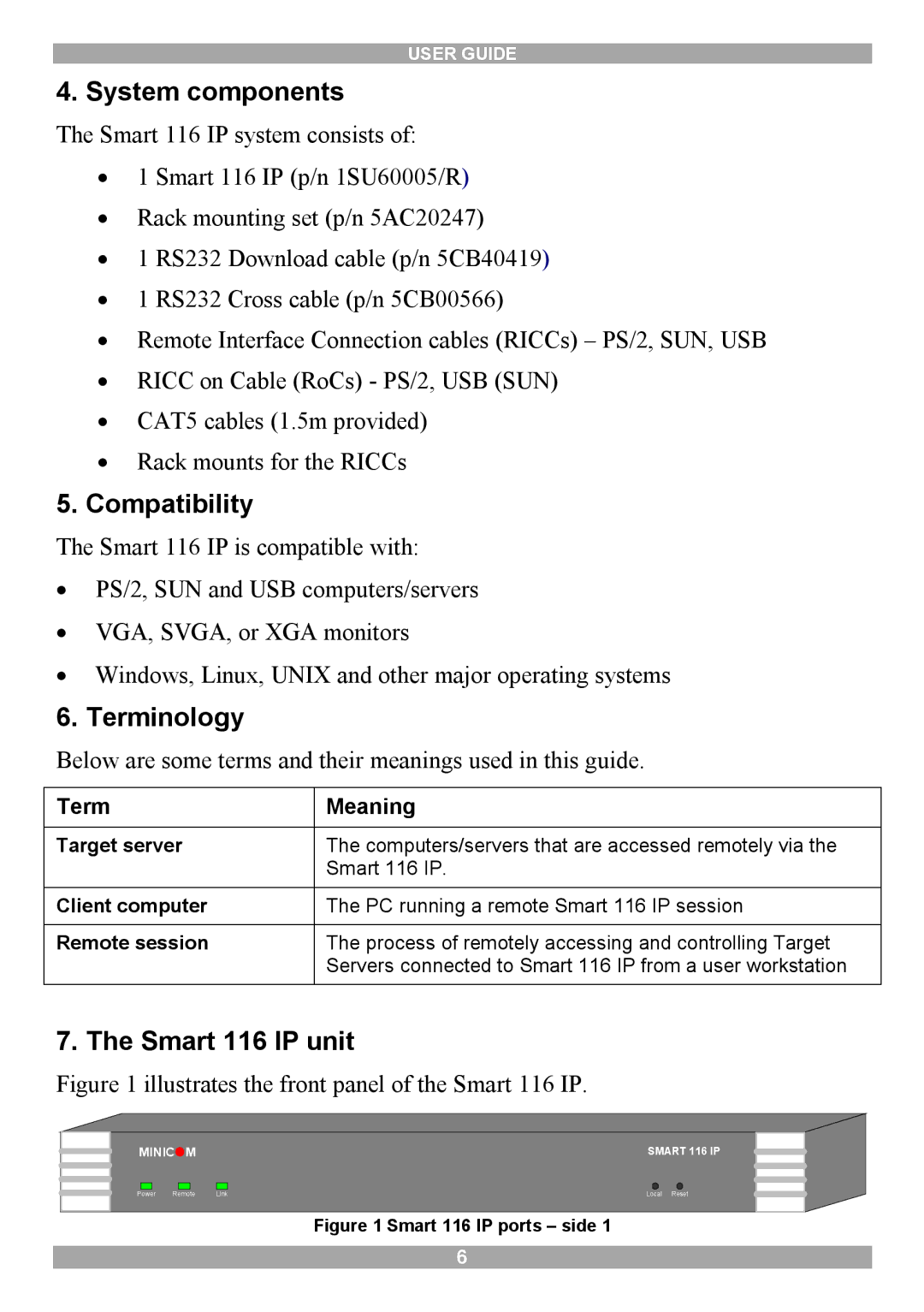 Minicom Advanced Systems manual System components, Compatibility, Terminology, Smart 116 IP unit 