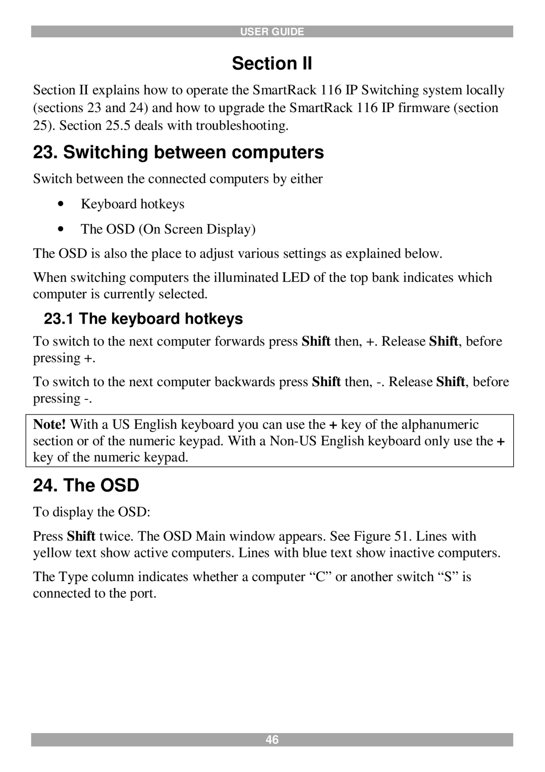 Minicom Advanced Systems 116 IP manual Switching between computers, Osd, Keyboard hotkeys 