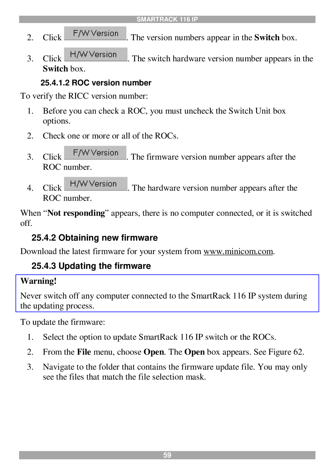 Minicom Advanced Systems 116 IP manual Obtaining new firmware Updating the firmware 