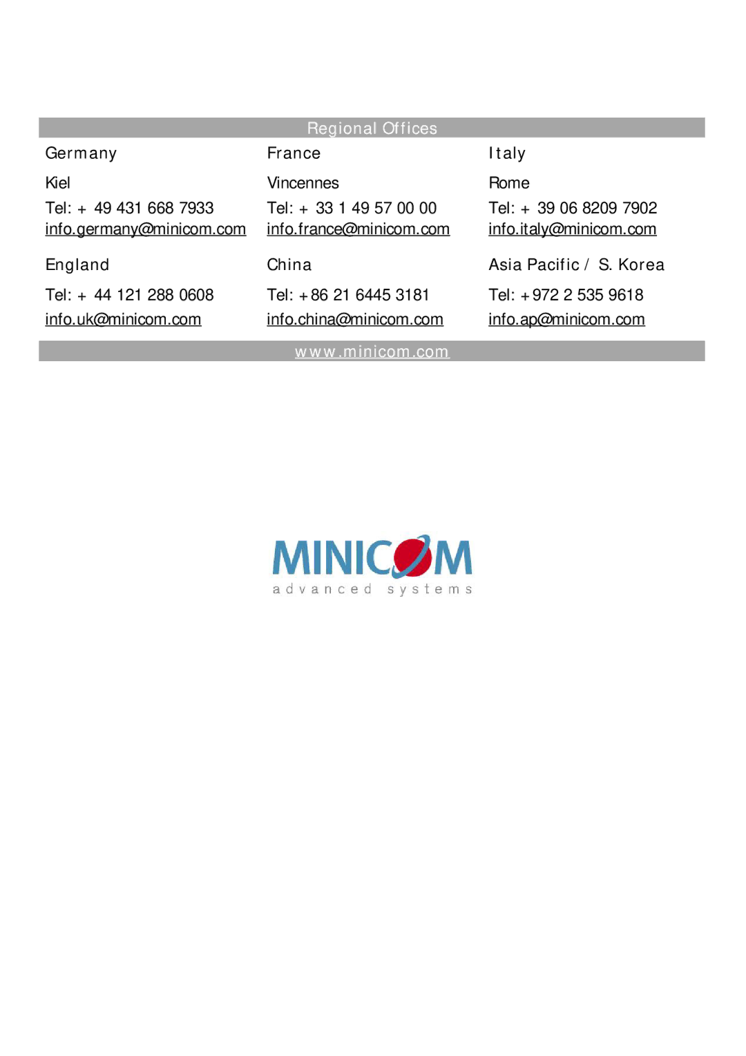 Minicom Advanced Systems 116 IP manual Regional Offices 