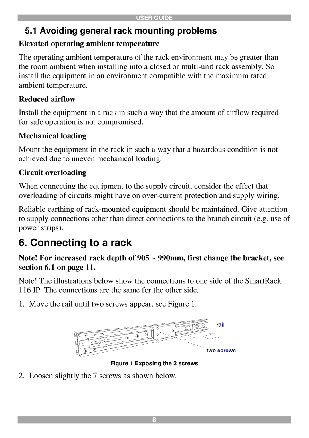 Minicom Advanced Systems 116 IP manual Connecting to a rack, Avoiding general rack mounting problems 