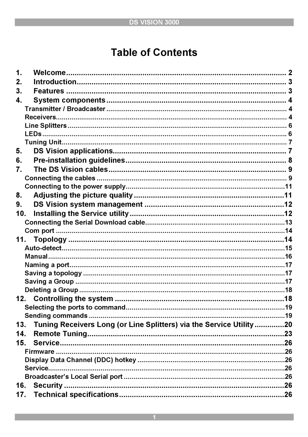 Minicom Advanced Systems 3000 manual Table of Contents 