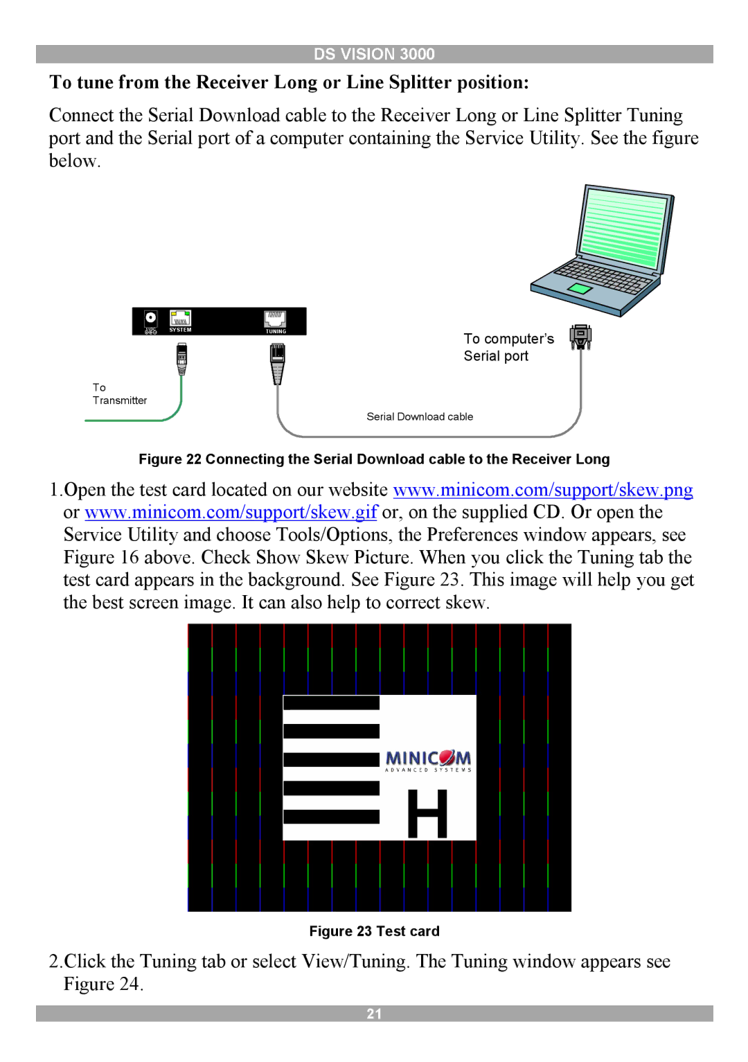 Minicom Advanced Systems 3000 manual To tune from the Receiver Long or Line Splitter position 