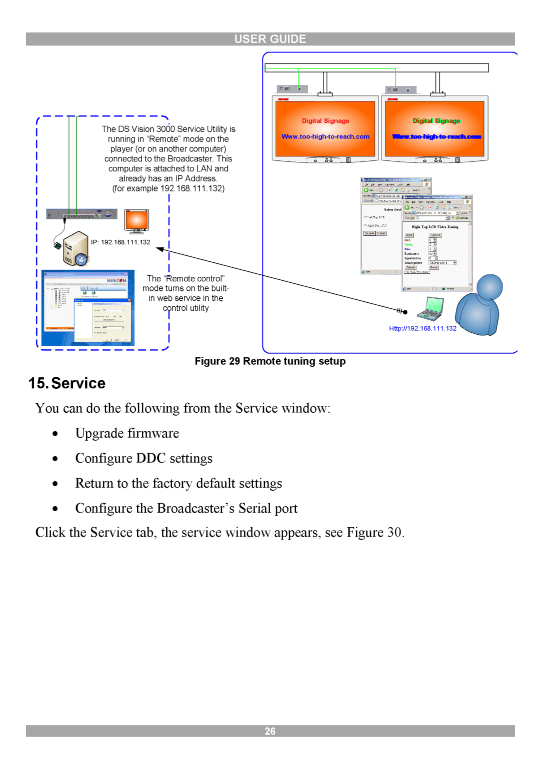 Minicom Advanced Systems 3000 manual Service, Remote tuning setup 