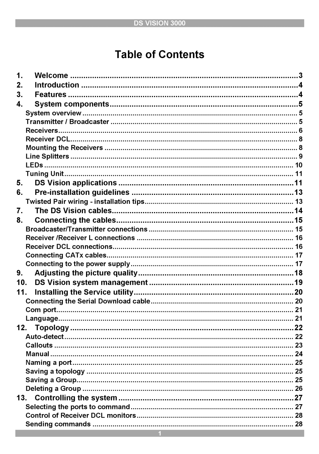 Minicom Advanced Systems 3000 manual Table of Contents 