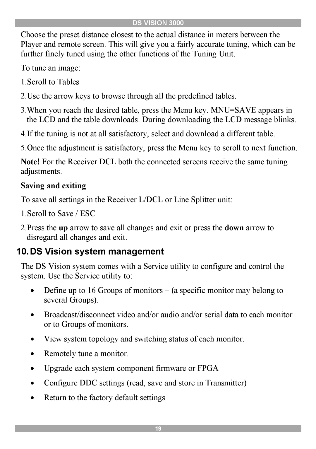 Minicom Advanced Systems 3000 manual DS Vision system management, Saving and exiting 