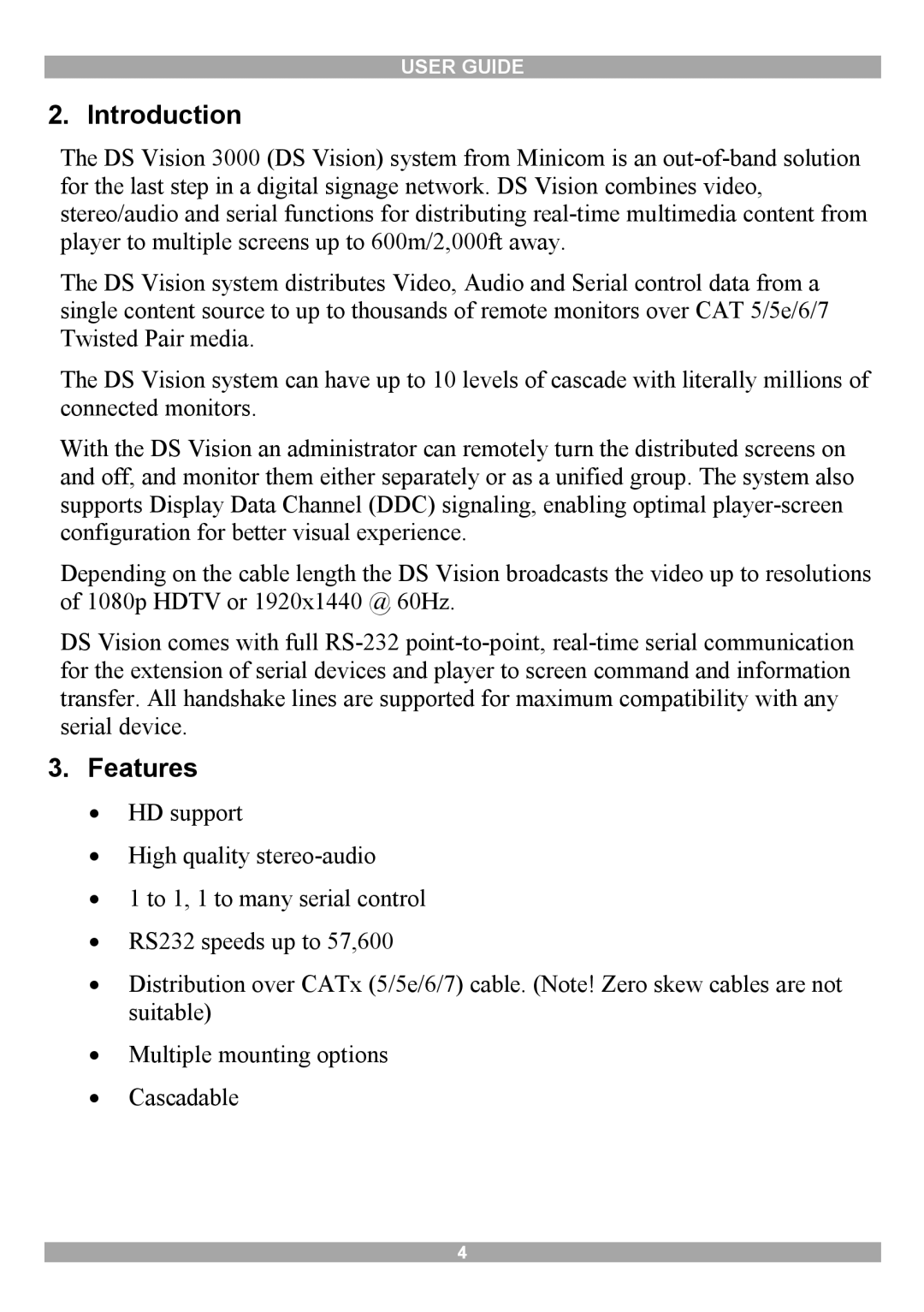 Minicom Advanced Systems 3000 manual Introduction, Features 