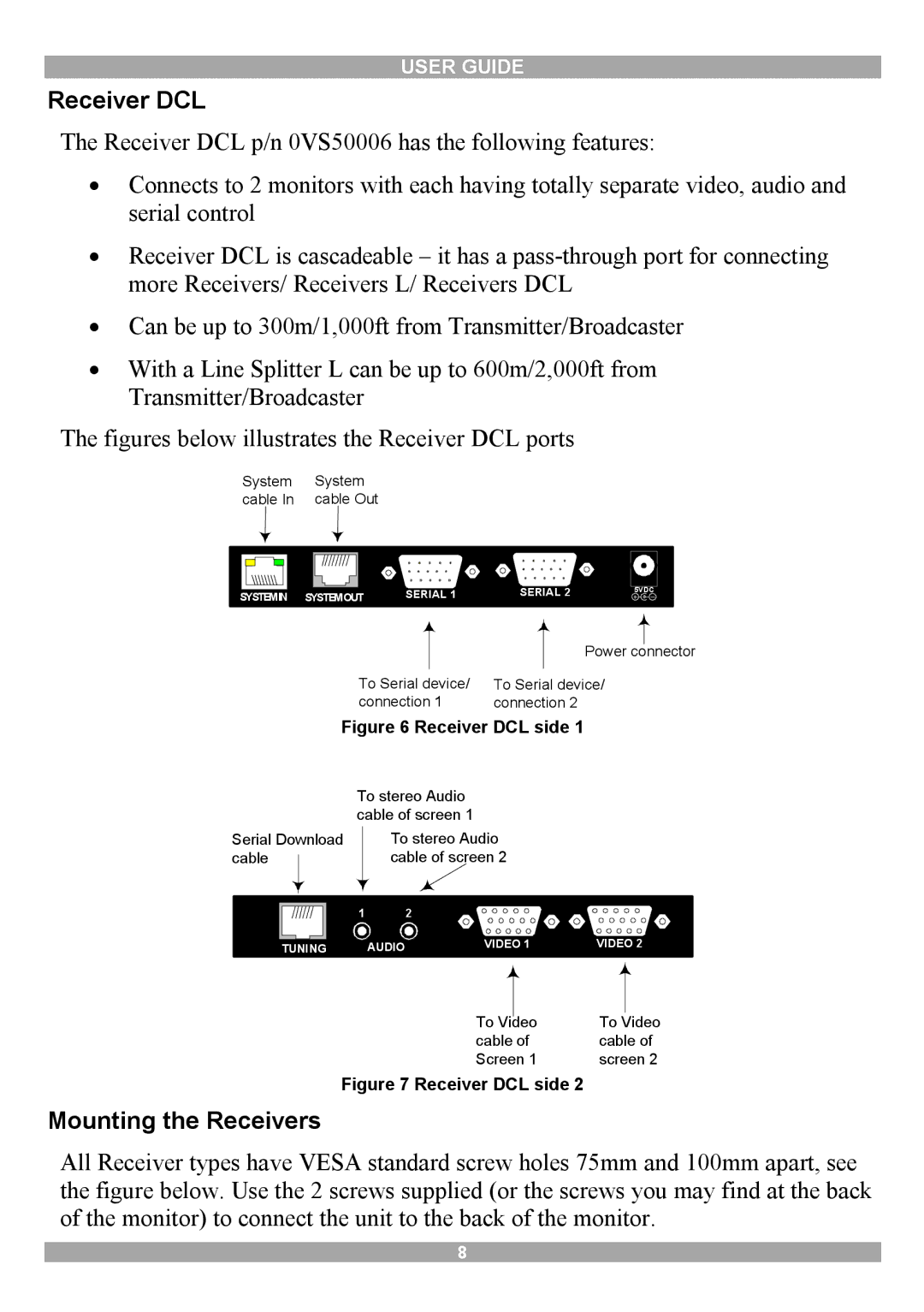 Minicom Advanced Systems 3000 manual Receiver DCL, Mounting the Receivers 