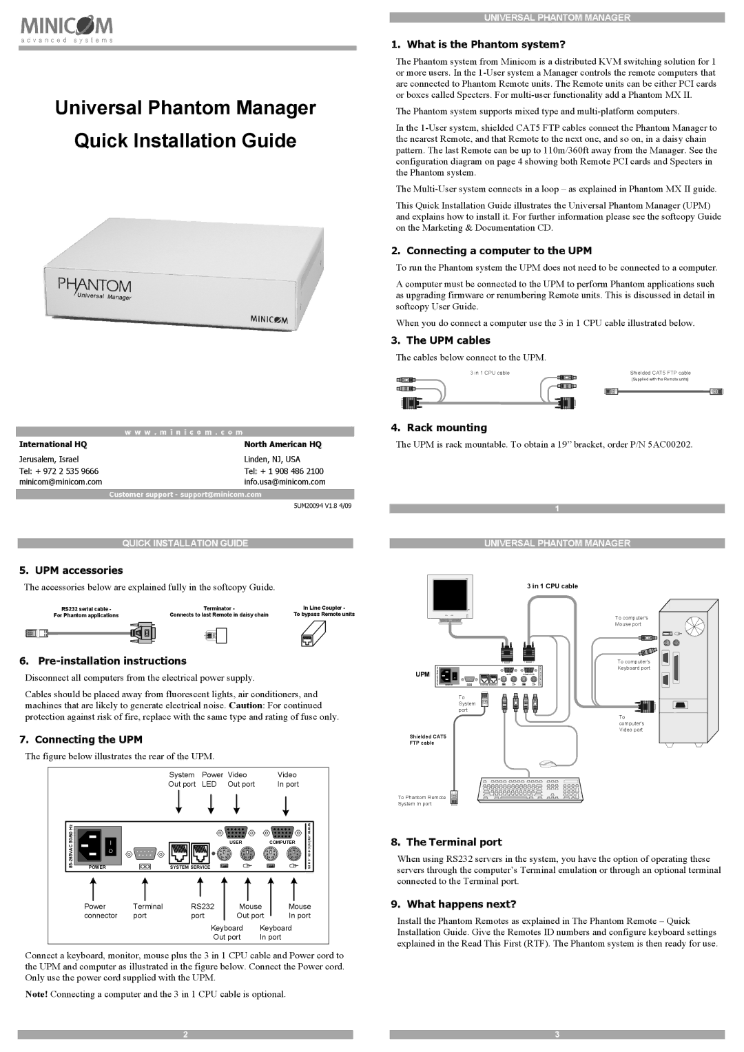 Minicom Advanced Systems 5UM20094 installation instructions UPM accessories, What is the Phantom system?, UPM cables 