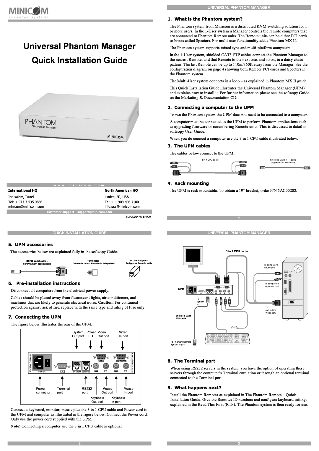 Minicom Advanced Systems 5UM20094 installation instructions UPM accessories, What is the Phantom system?, The UPM cables 
