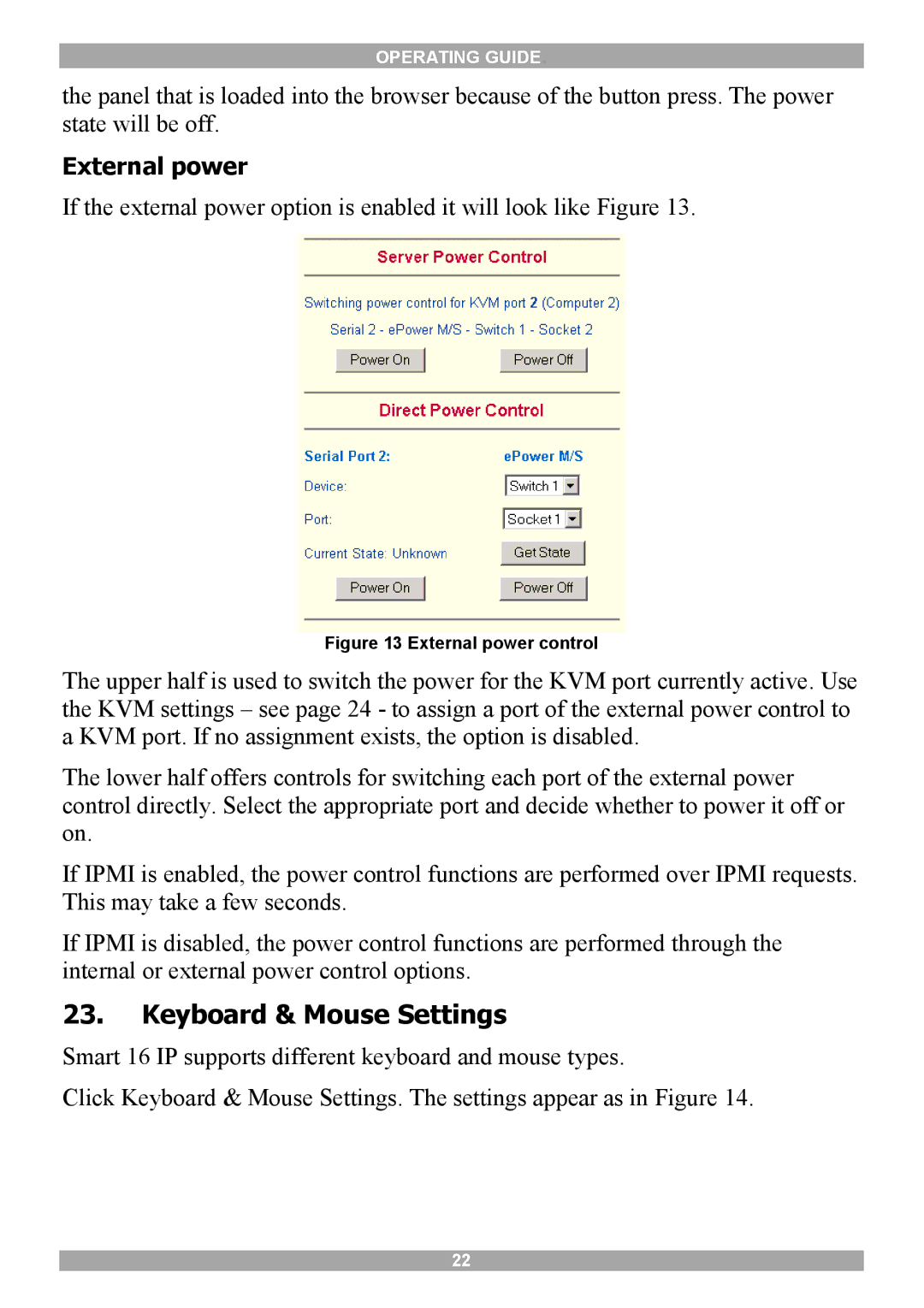 Minicom Advanced Systems 5UM20114 manual Keyboard & Mouse Settings, External power 