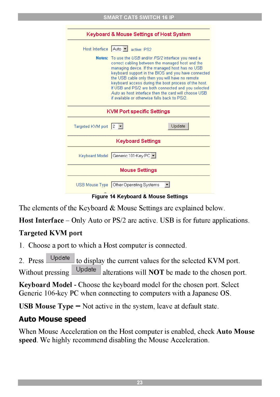 Minicom Advanced Systems 5UM20114 manual Targeted KVM port, Auto Mouse speed 