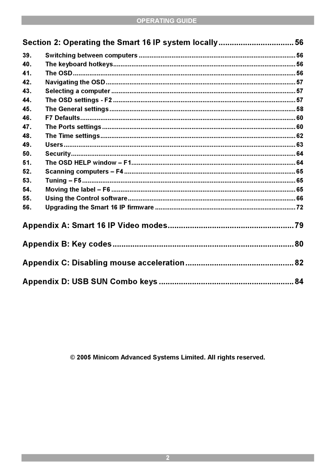 Minicom Advanced Systems 5UM20114 manual Operating the Smart 16 IP system locally 