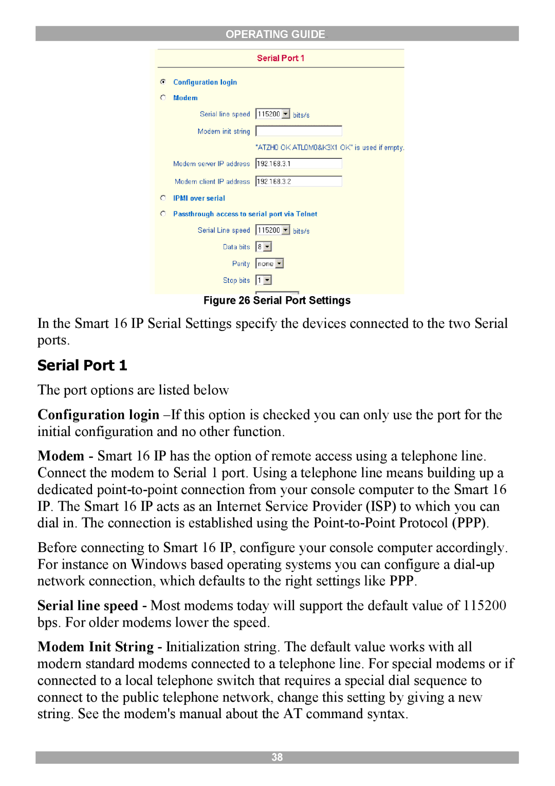 Minicom Advanced Systems 5UM20114 manual Serial Port Settings 