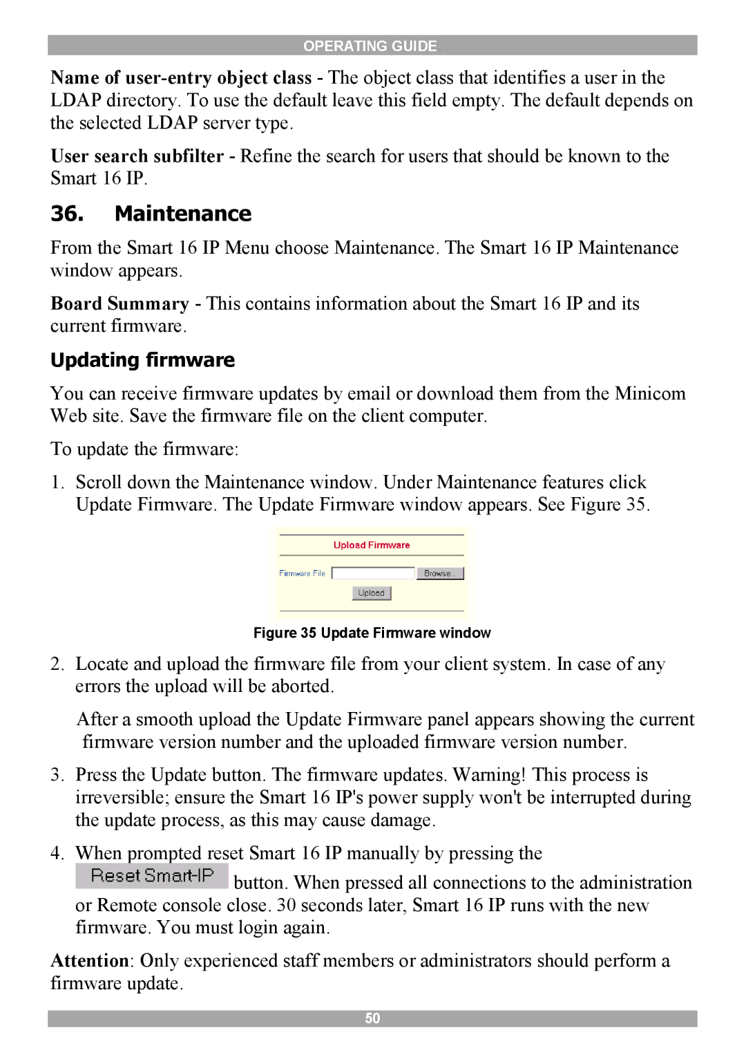 Minicom Advanced Systems 5UM20114 manual Maintenance, Updating firmware 