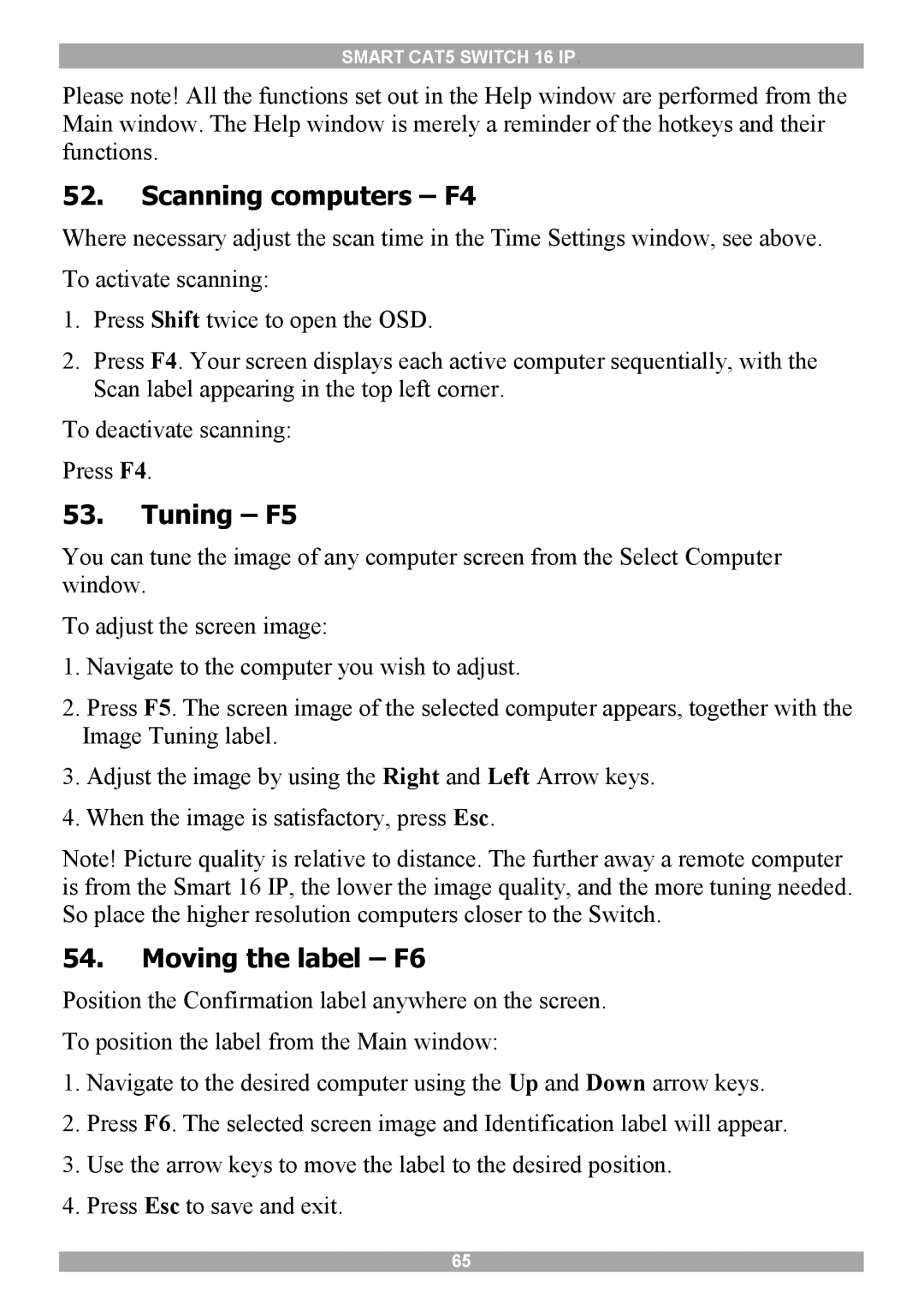 Minicom Advanced Systems 5UM20114 manual Scanning computers F4, Tuning F5, Moving the label F6 