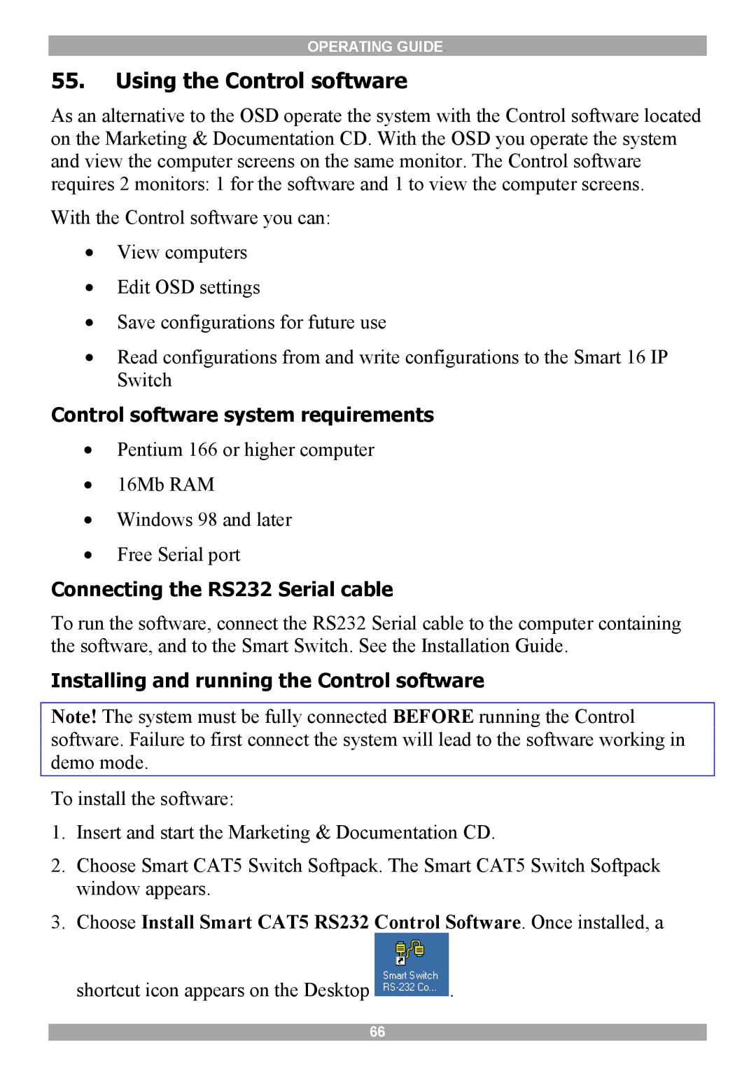 Minicom Advanced Systems 5UM20114 manual Using the Control software, Control software system requirements 