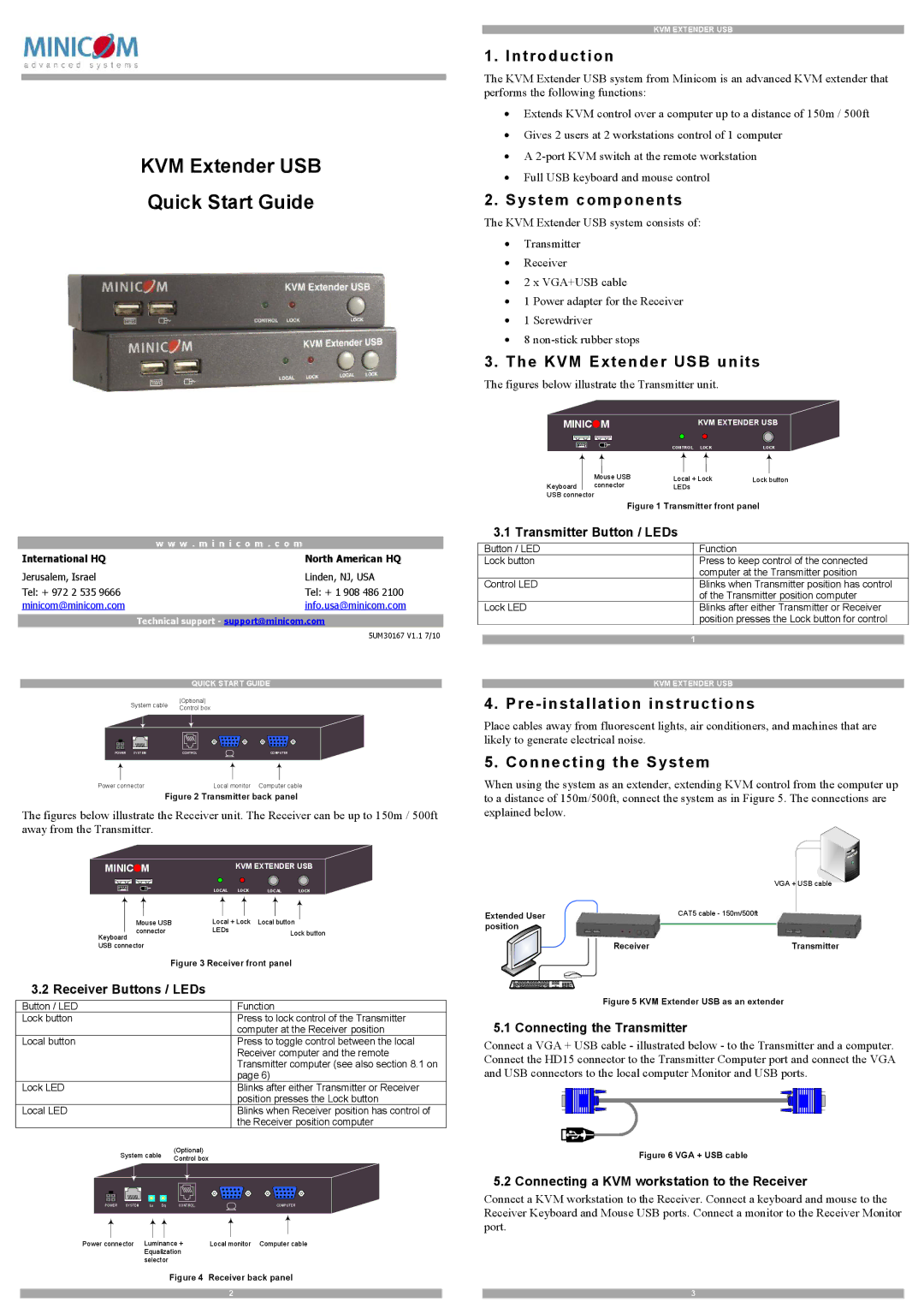 Minicom Advanced Systems 5UM30167 installation instructions Introduction, System components, KVM Extender USB units 