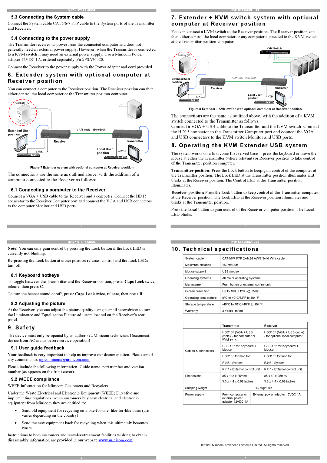 Minicom Advanced Systems 5UM30167 Extender system with optional computer at Receiver position, Safety 