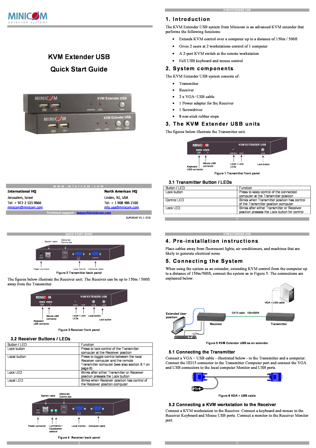 Minicom Advanced Systems 5UM30167 installation instructions Introduction, System components, The KVM Extender USB units 