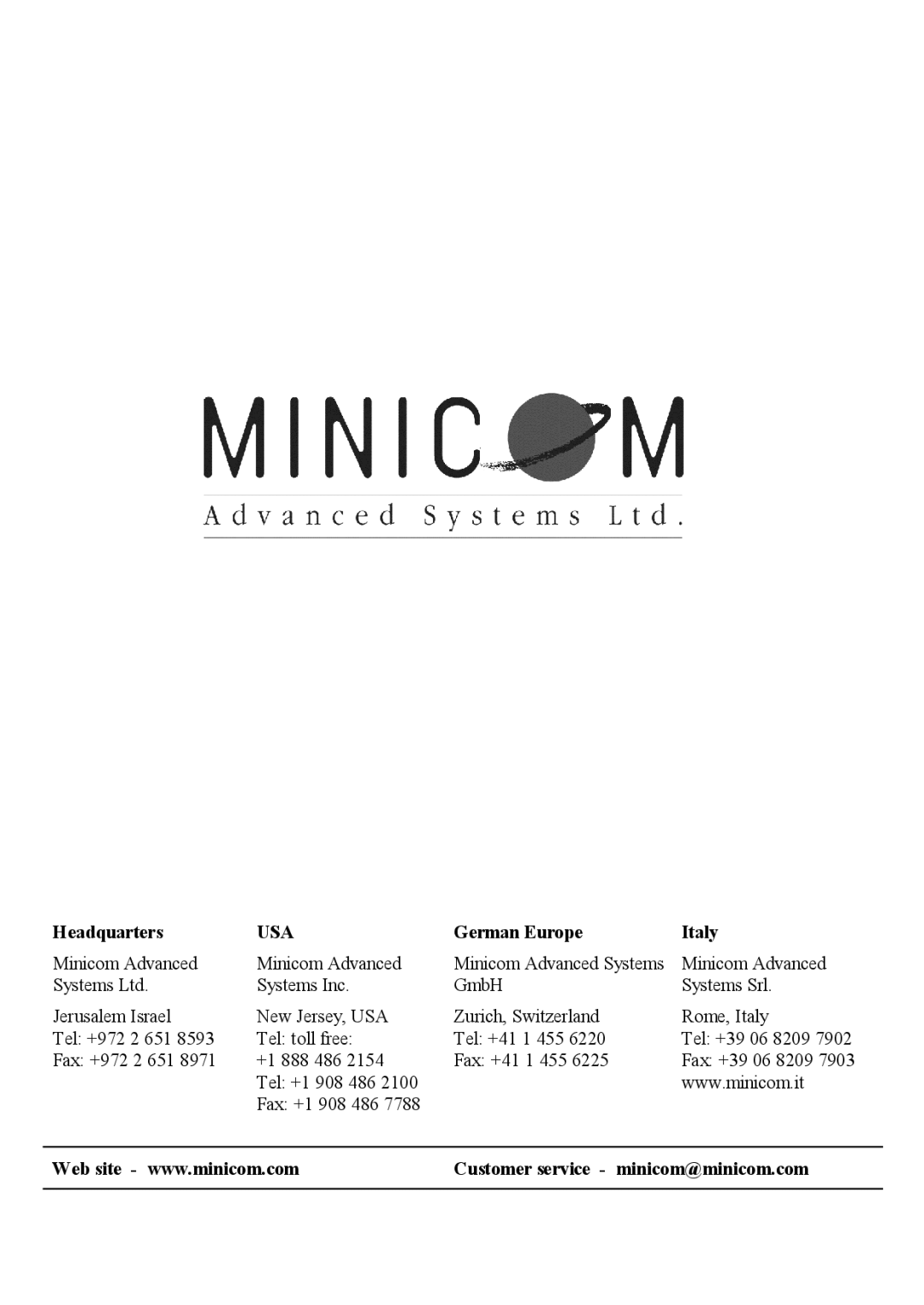 Minicom Advanced Systems 5UM40066 - V1 8/01 manual Usa 