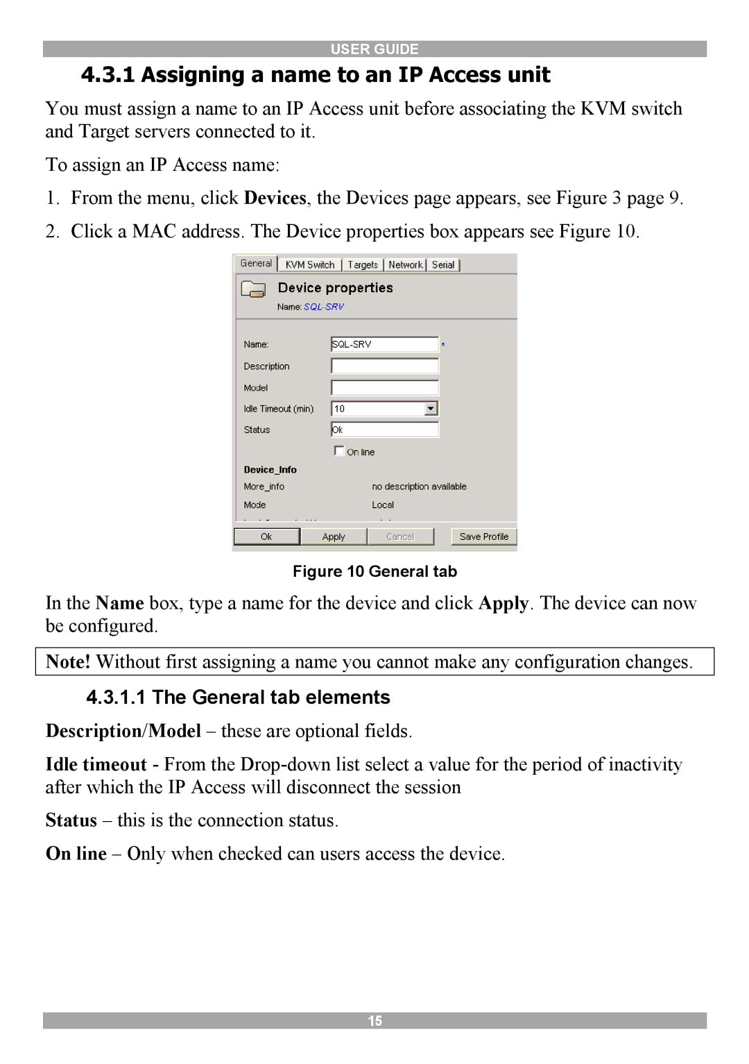 Minicom Advanced Systems 5UM70156 V1.1 12 manual Assigning a name to an IP Access unit, General tab elements 