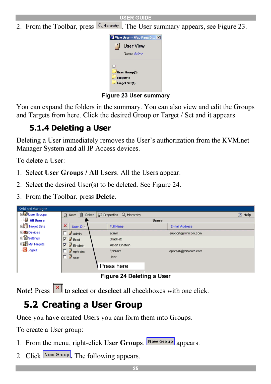 Minicom Advanced Systems 5UM70156 V1.1 12 manual Creating a User Group, Deleting a User 