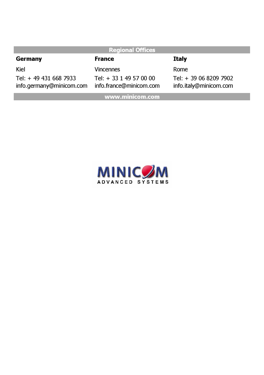 Minicom Advanced Systems 5UM70156 V1.1 12 manual Regional Offices 