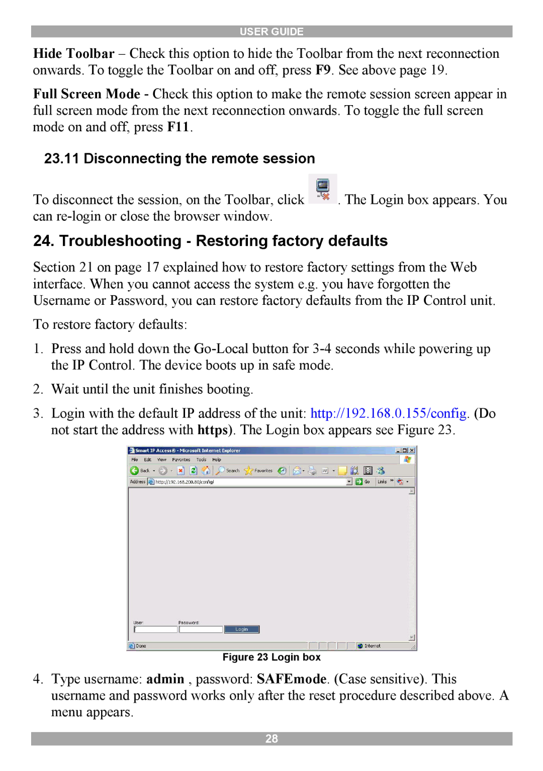 Minicom Advanced Systems 5UM70166 manual Troubleshooting Restoring factory defaults, Disconnecting the remote session 