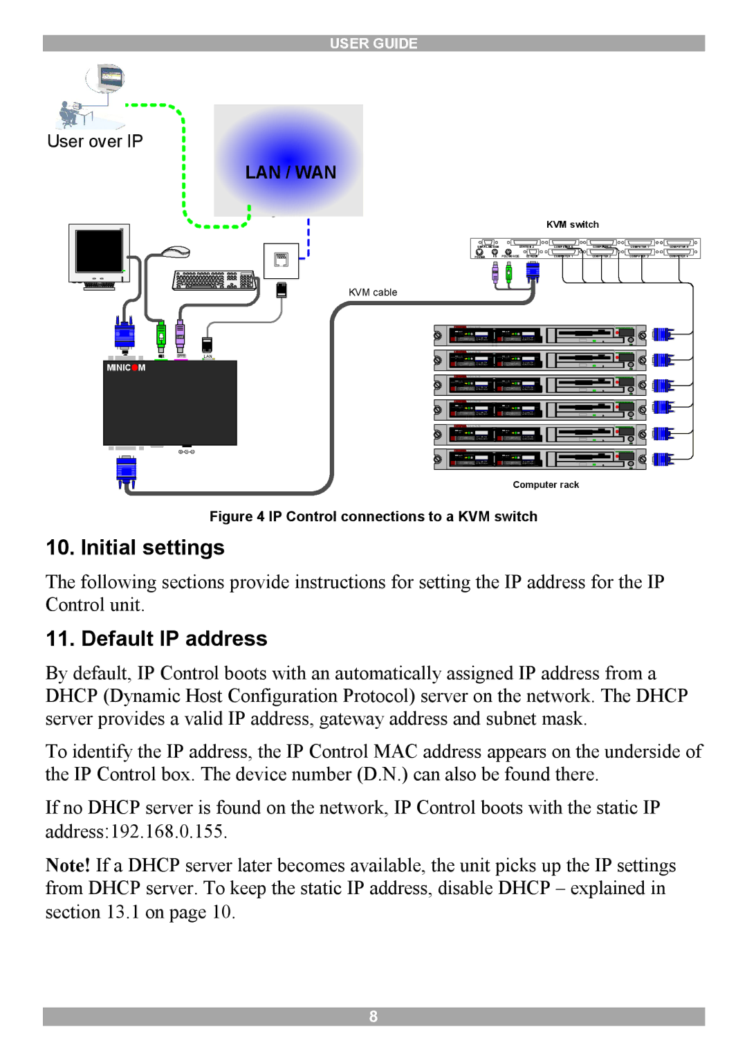 Minicom Advanced Systems 5UM70166 manual Initial settings, Default IP address 