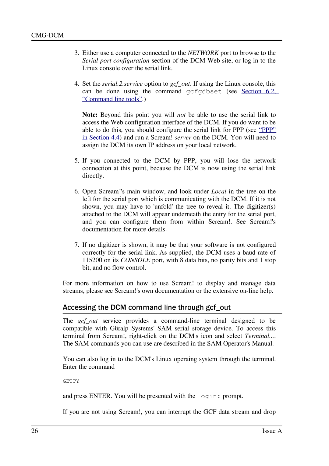 Minicom Advanced Systems CMG-DCM manual Accessing the DCM command line through gcfout 