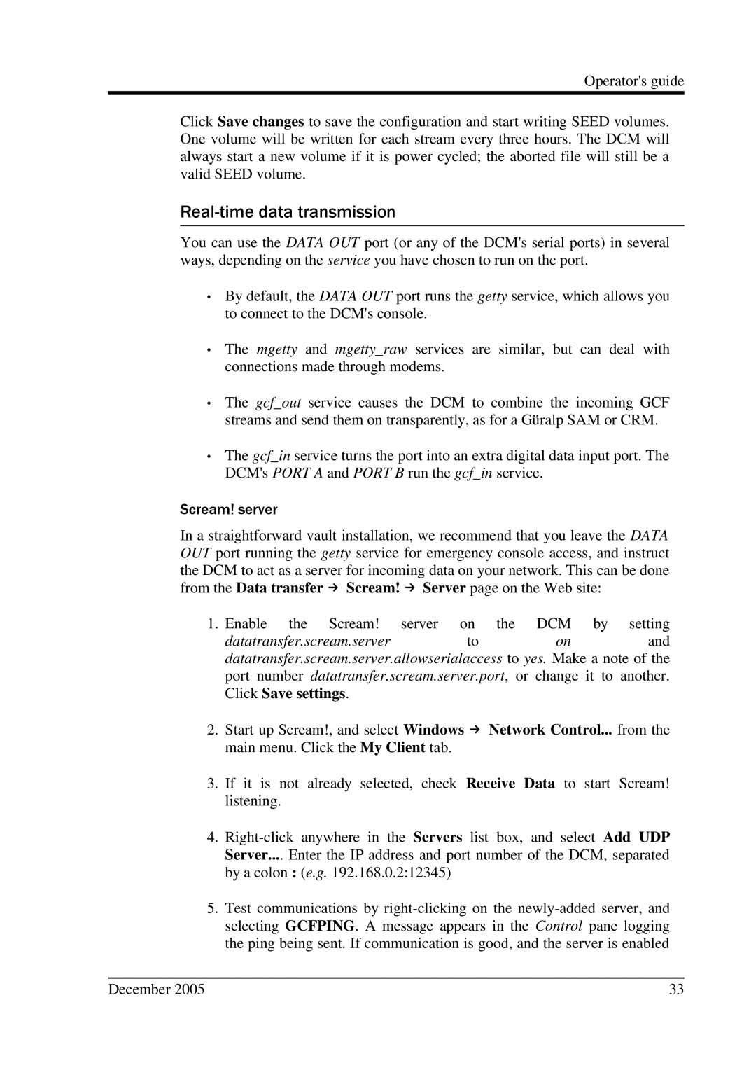 Minicom Advanced Systems CMG-DCM manual Real-time data transmission 