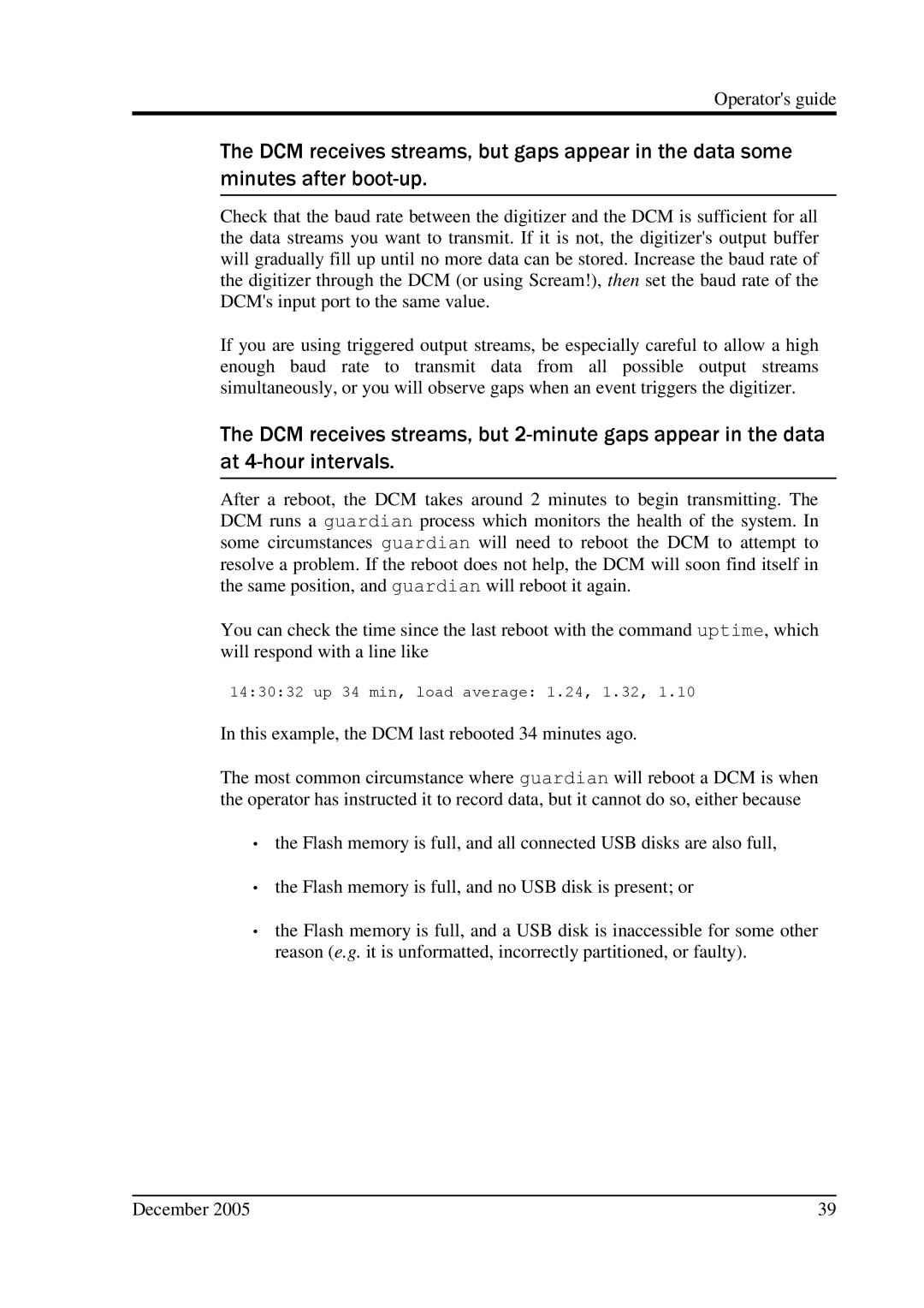 Minicom Advanced Systems CMG-DCM manual 143032 up 34 min, load average 1.24, 1.32 