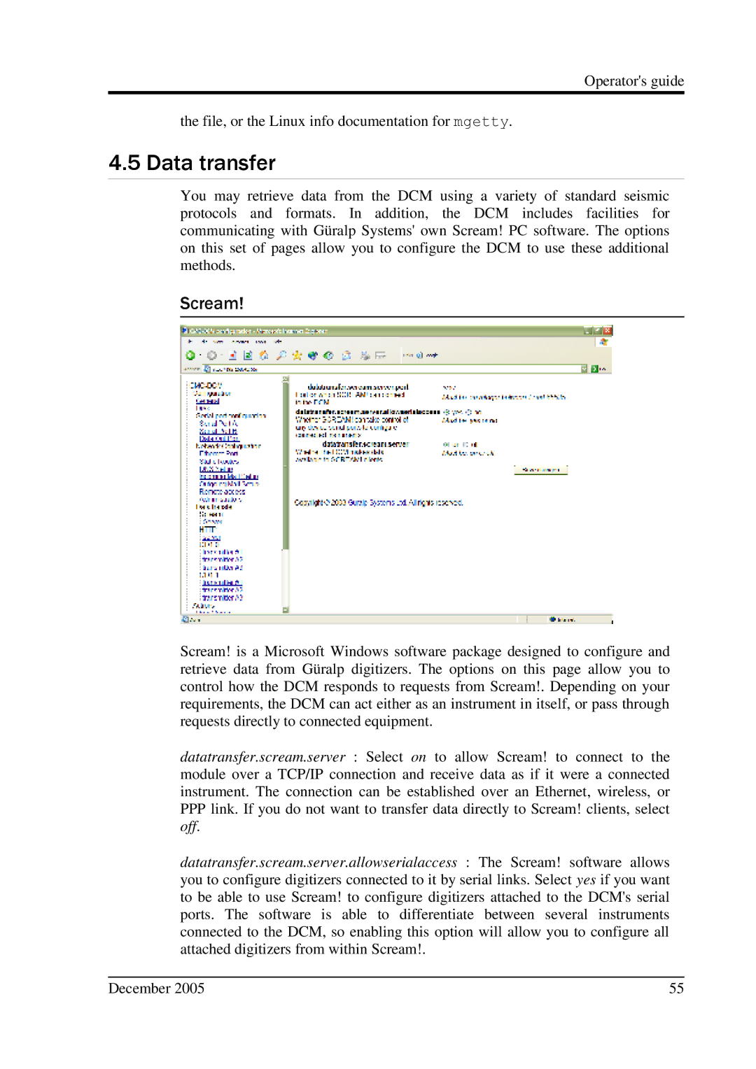 Minicom Advanced Systems CMG-DCM manual Data transfer, Scream 