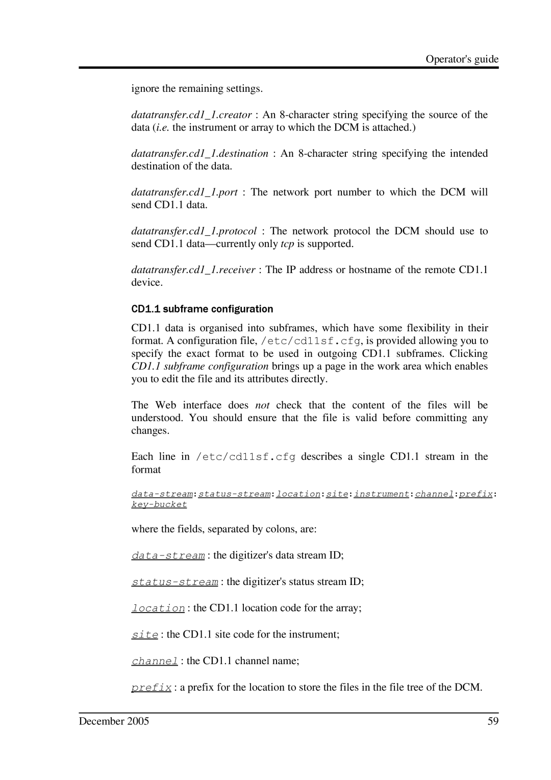 Minicom Advanced Systems CMG-DCM manual CD1.1 subframe configuration 