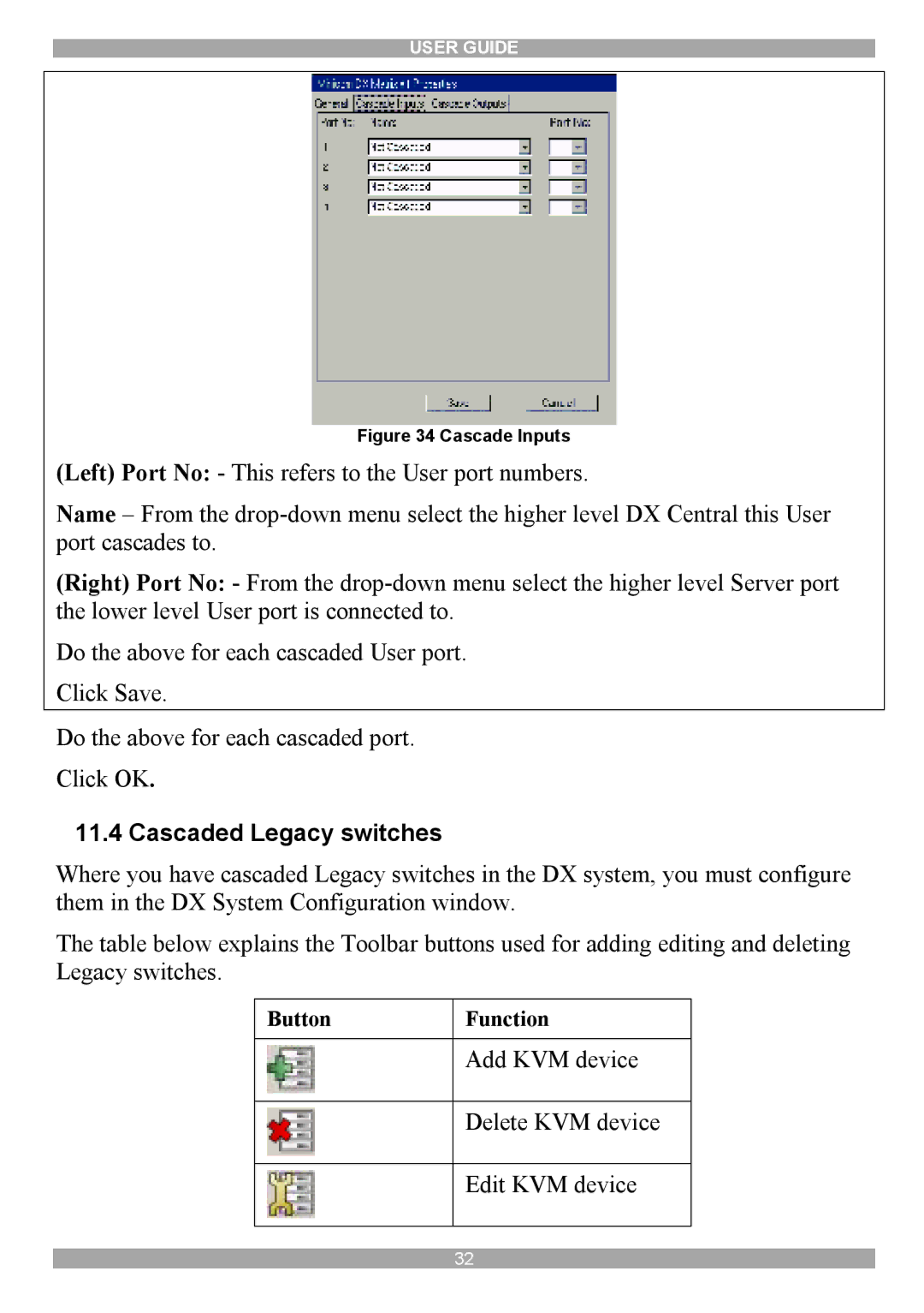 Minicom Advanced Systems DX System manual Cascaded Legacy switches, Cascade Inputs 