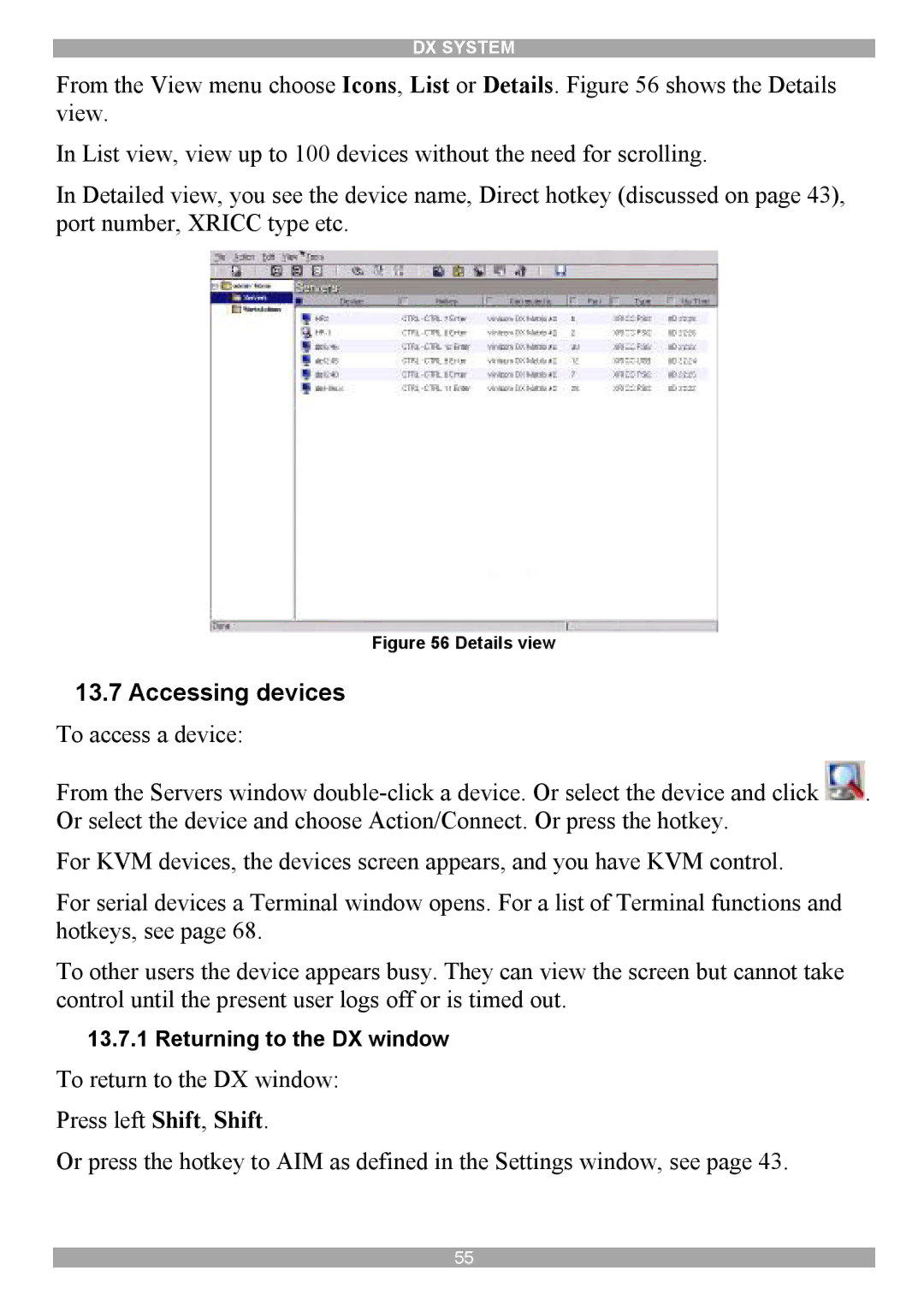 Minicom Advanced Systems DX System manual Accessing devices, Details view 