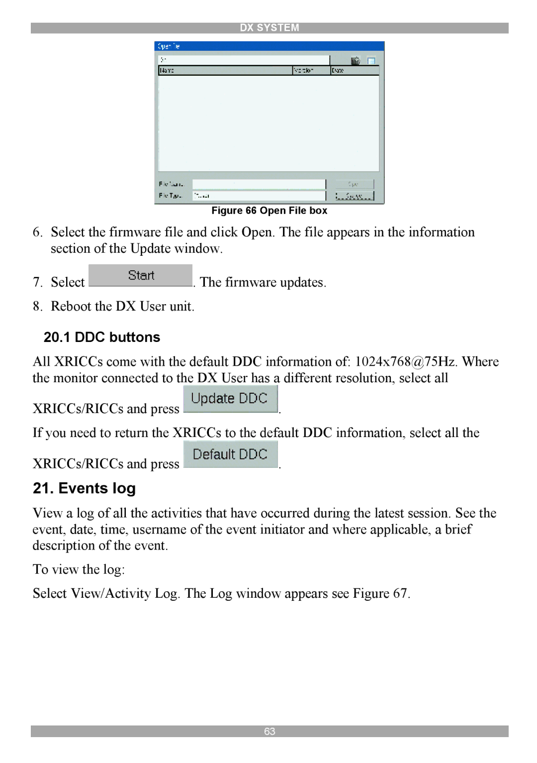 Minicom Advanced Systems DX System manual Events log, DDC buttons 