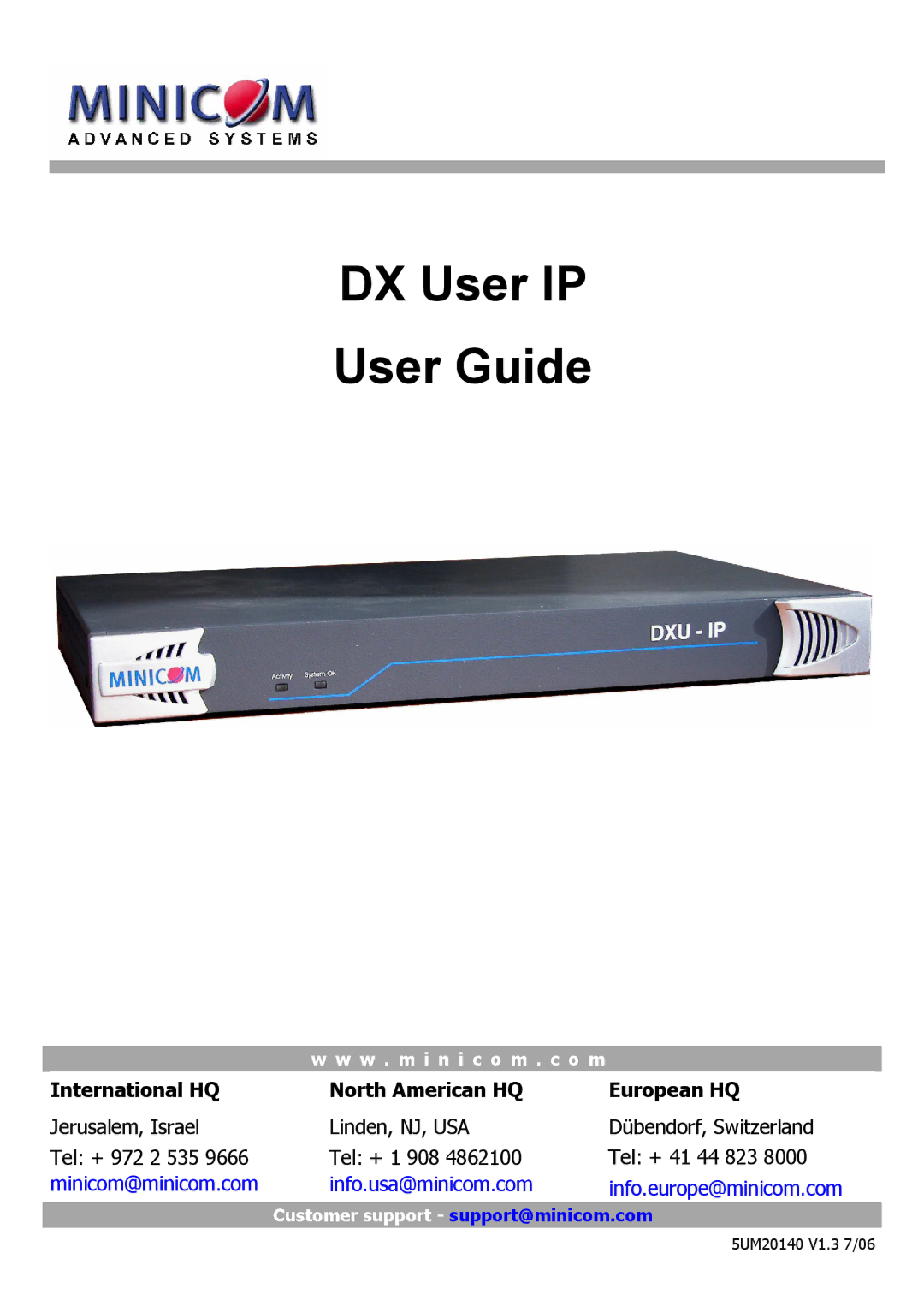 Minicom Advanced Systems manual DX User IP User Guide 