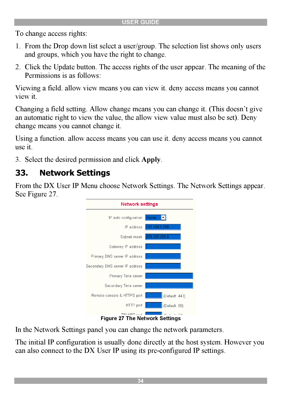 Minicom Advanced Systems DX User IP manual Network Settings 